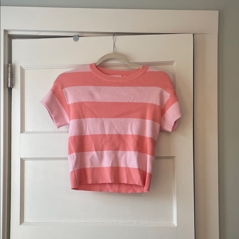Altar'd State Pink Striped Short Sleeve Tee